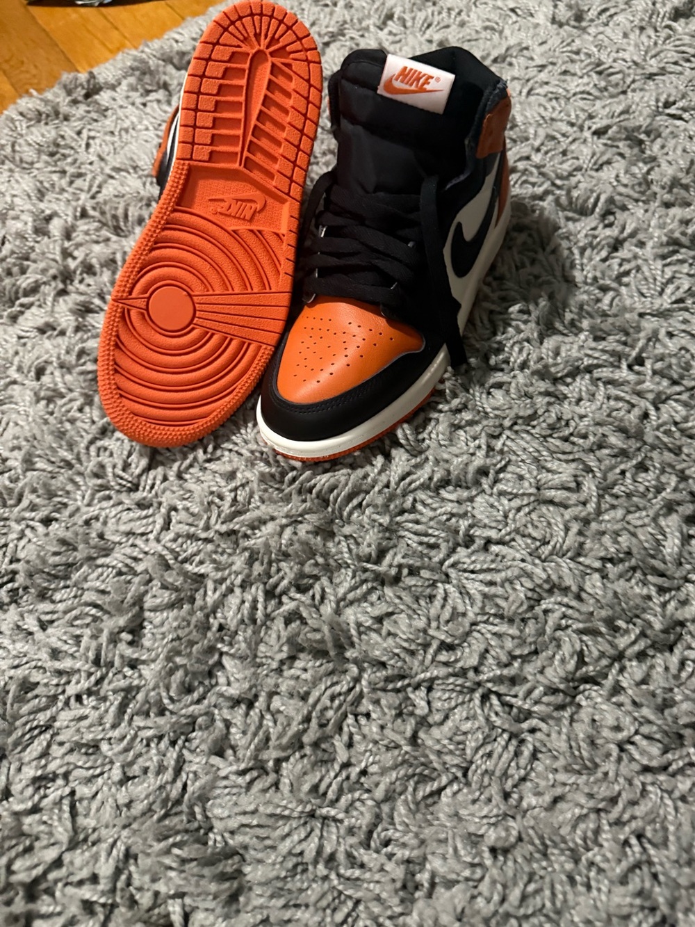 Nike Kids High-Top Sneakers in Orange, Black, and White